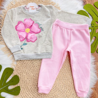 Conj. Casaco Sweet Girl e Calça de Moletom - Mescla